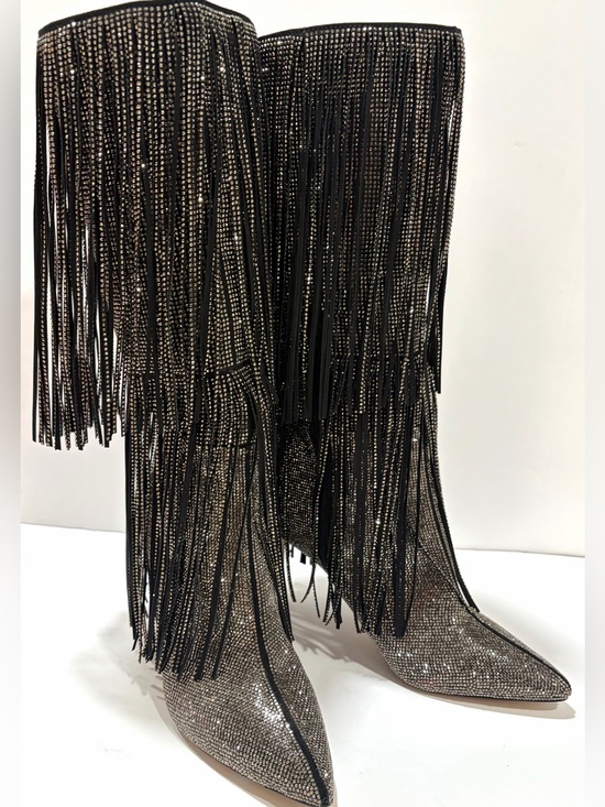 INC International Concepts Shoes - INC International Rhinestone Fringe Tall Boots Sparkly Statement Party Boots